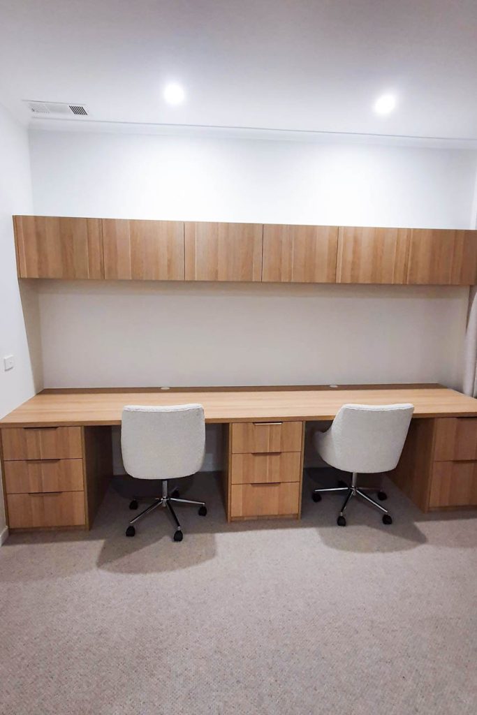 Home office fitout with drawers and display shelving