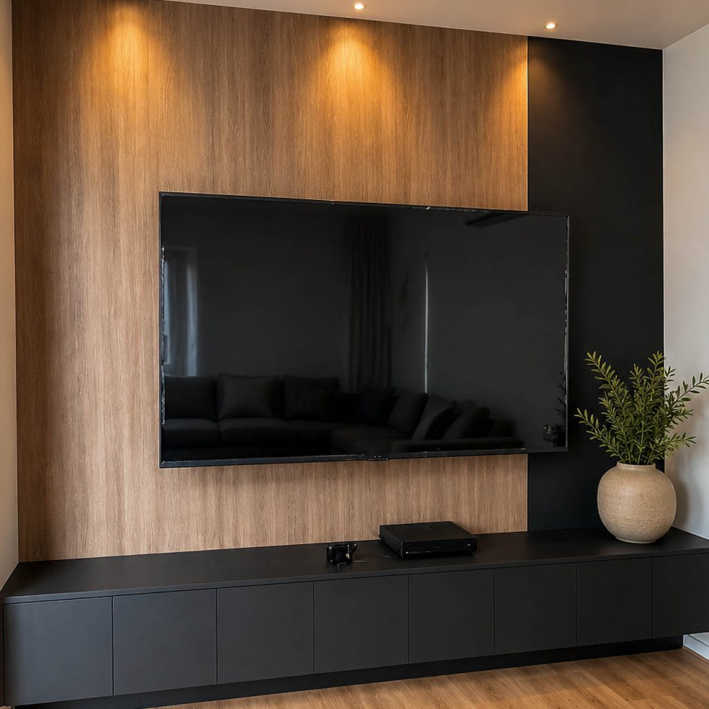 Custom TV entertainment unit with concealed storage