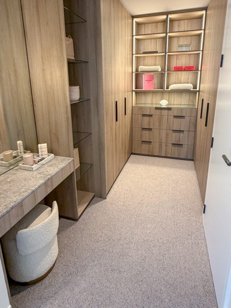 Walk-in robe with island drawers and LED lighting, Melbourne